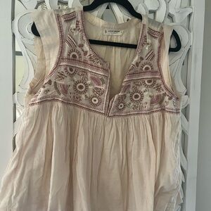 Lucky Brand Ivory and Rose Embroidered Blouse